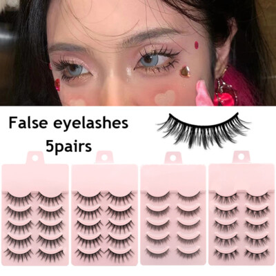 5 Pairs 3D Natural Short Cross False Eyelashes Handmade Makeup Fake Eye Lashes