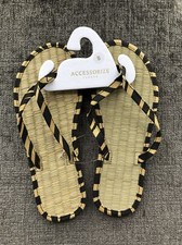 Accessorize Monsoon Seagrass Flip Flops Size S UK 3 4 Black Brown Animal - New