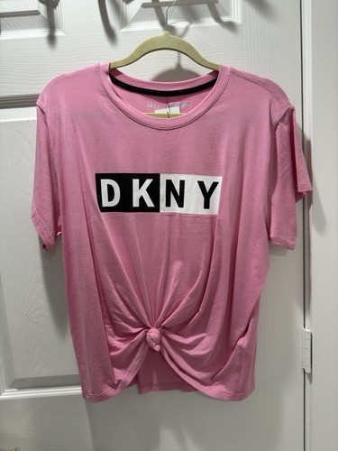 DKNY Sport Bright Pink Shirt With Tie 58% Cotton Size XL