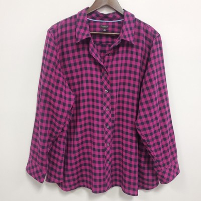 Talbots Womens Country Gingham Button Up Top Size 3X Petite Pink Rockabilly