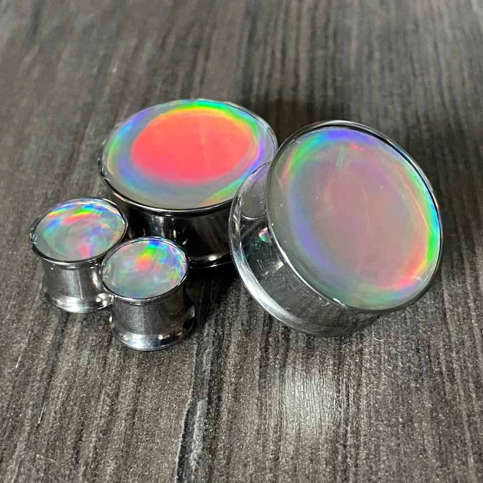 银色全息蛋白石双闪光树脂插头 (MTO-078) 仪表一对 — 第 2/3 张图片