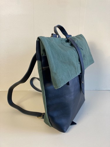 Bolso Mochila Cuero Lona Negro Verde Elefante Estampado Selva Preppy Africano - Imagen 2 de 7