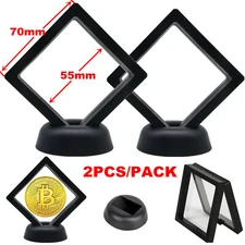 2/Pack Black 3D Floating Coin Display Frame Holder Box Case Black&Stand Φ2.2Inch