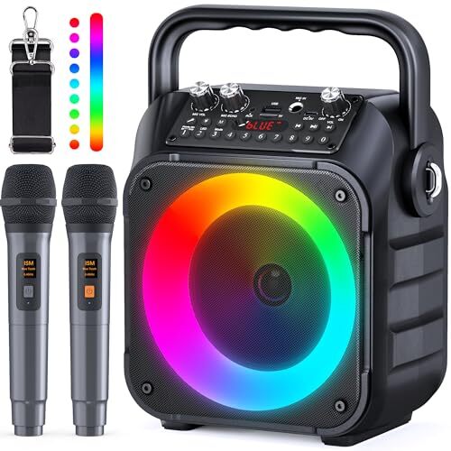 Karaoke Machine, Portable Bluetooth Speaker with 2 Wireless
