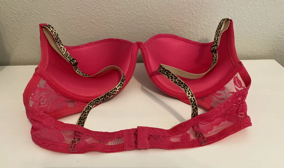 Sutiã Rampage Intimates renda rosa quente com estampa de leopardo 38C pushup - Imagem 4 de 4