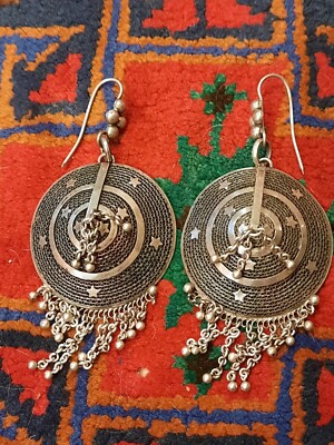 Kashmiri Tribal Star Covered Wirework Large Earrings Exotic