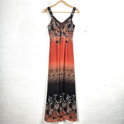 JOHN ROCHA Womens Dress Size 8 Orange Brown Sleeveless Maxi A-line V-Neck Ladies