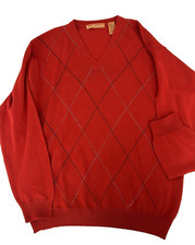 Sette Ponti Mens Sweater Merino Wool Blend Argyle Diamond V Neck Large Vintage