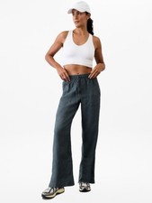 Athleta L Large Retreat Wide Leg High Rise Linen Pant Eden NEW  851038