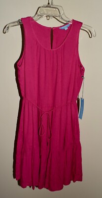 New Womens Draper James RSVP Dress XS Pink Sleeveless Tie Waist Tiered