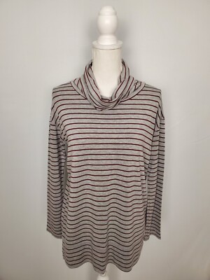 Liz Claiborne Weekend Gray & Red Striped Turtleneck Tunic Top Women's Small