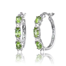 Oval Peridot & Princess-Cut White Topaz Filigree Hoop Earrings in 925 Silver