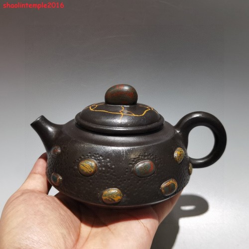 6.4''Old Chinese Yixing Zisha Exquisite purple clay teapot Marke Yuhua stone - Picture 2 of 9