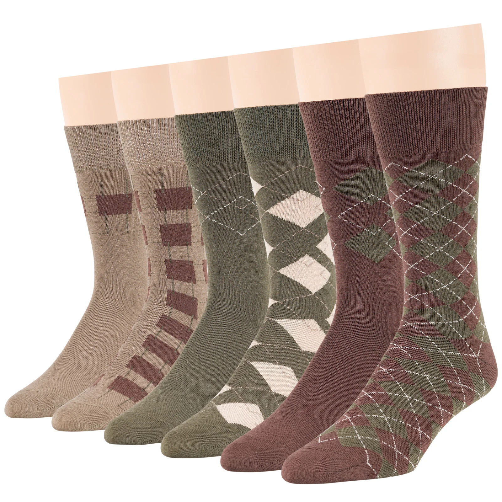 Men Cotton Novelty Dress Socks 6 Pack Diamond Geometric Brown Khaki Green 10-13
Opens in a new windo