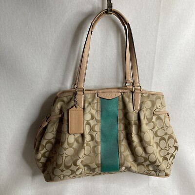 Coach F28501 Sig C Khaki Green Stripe Drawstring Carry All