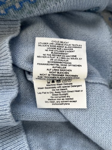 Woolovers Fair-Isle Blue Multi Crew Neck Cardigan Merino Wool Small UK 8-10 - Picture 11 of 11
