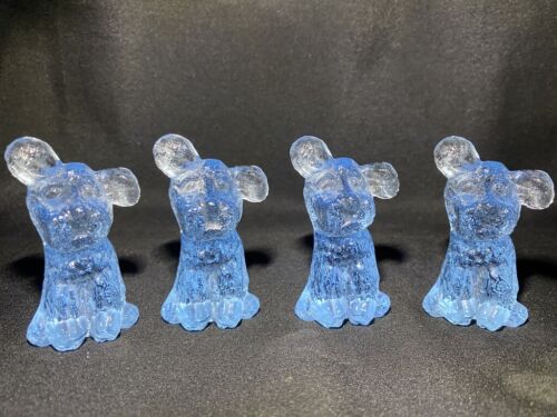 4 piece glass animal set lot aqua blue dog shih tzu Lhasa Apso paperweight solid - Picture 1 of 12