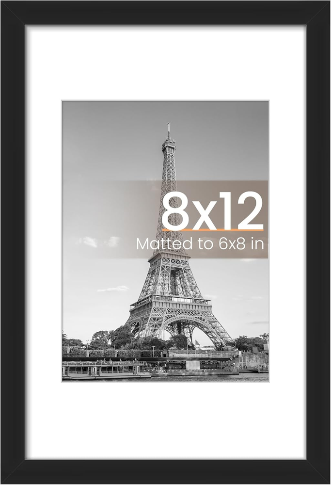8X12 Picture Frame, Display Pictures 6X8 with Mat or 8X12 without Mat, Wall
