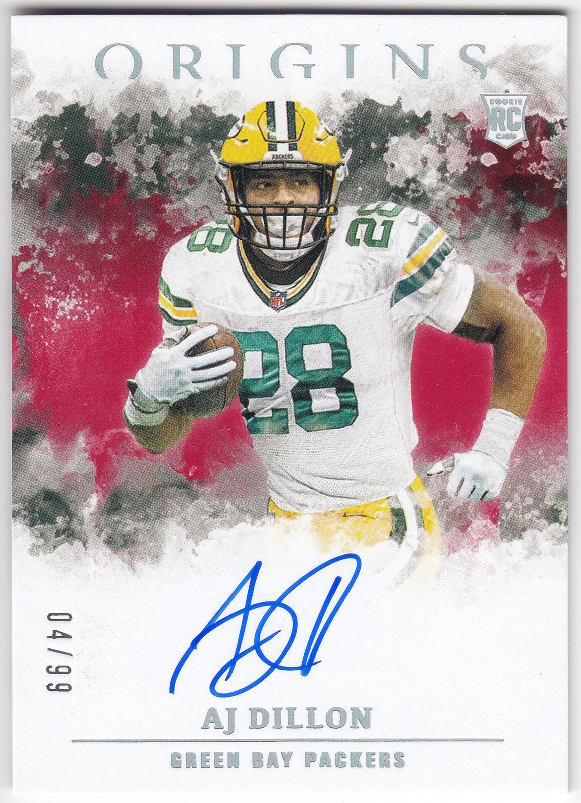 2020 Panini Origins Rookie Autographs Red AJ DILLON #RA-AJ #4/99 Packers RC Auto