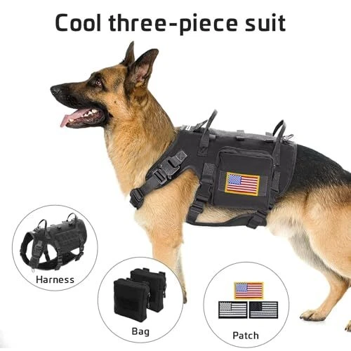 Dog Harness Medium Sized Dog,Tactical M:Chest 19.5-41.5",Neck 19.5-35.5" Black