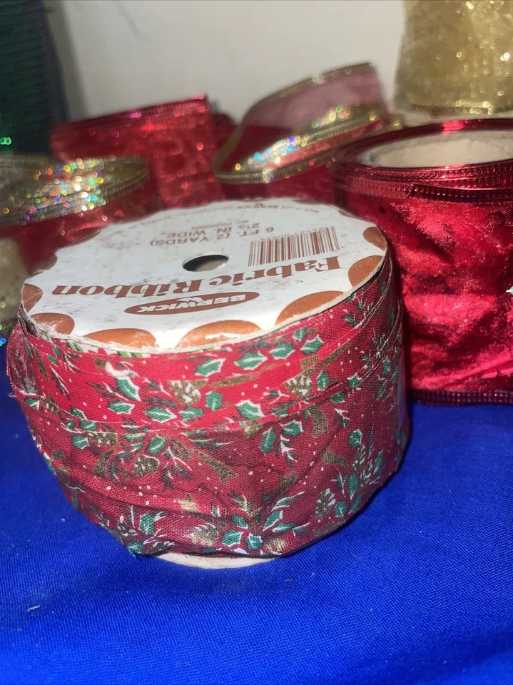 HOLIDAY Ribbon Lot- Red- Green -Gold -Estate Find - Image 3 of 4