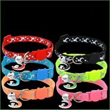 Adjustable Nylon New Pet Star Moon Reflective Collar Cat Dog Collar with Bell