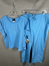 NWT Baby Phat Women's Light Blue Scrub Set Shirt & Pants 26050 & 26700