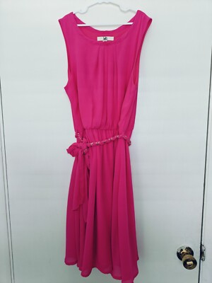 Ya Los Angeles Bright Pink Women's Size Medium Belted Pleated Dress  Lightweight | eBay