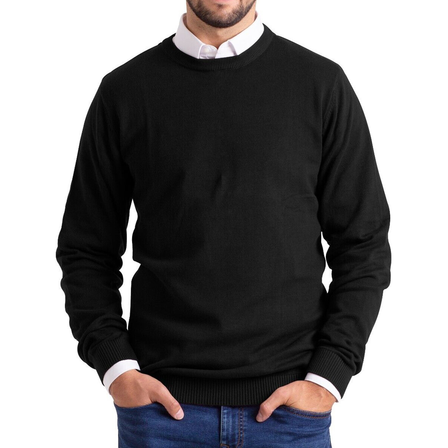 Mens Jumper Soft Knit Crew Neck Sweater Pullover Long Sleeves All Year Round