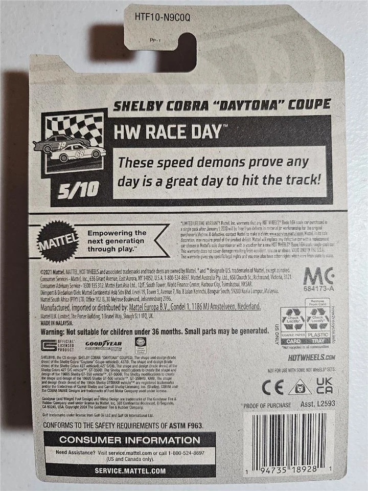 2024 Hot Wheels 122/250 TH HTF10 Shelby Cobra "Daytona" Coupe HW Race Day 5/10 - Image 2 of 2