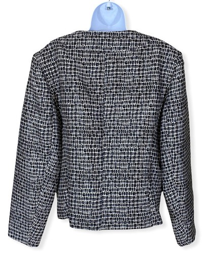 Talbots Damen Größe 18 Seide/Wolle Knopf Blazer Jacke schwarz/weiß Geometrisches Muster Ikat - Bild 3 von 12