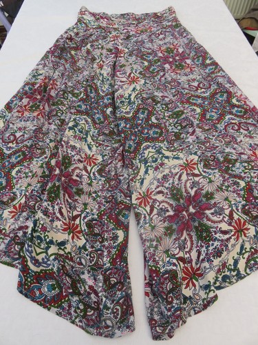 CERULEAN DAMASK PRINT HIPPIE SMOCKED WAIST TRAVELLING WIDE LEG TROUSERS UK 16 L - Imagen 3 de 21