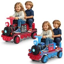 Red/Blue 2-Seater 12V Kids Ride On Train Electric Car w/Music,Light,Honk,Storage