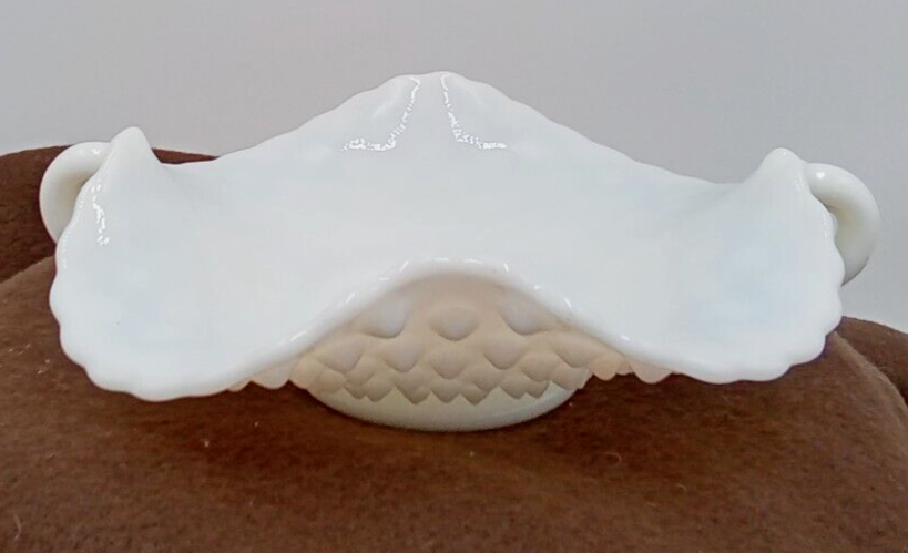 Vintage Fenton Hobnail Milk Glass Bon Bon Dish with Handles