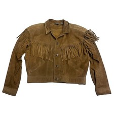 Liz Wear Vtg Leather Suede Jacket Sz M Caramel Tan Fringe Crop 90s Western