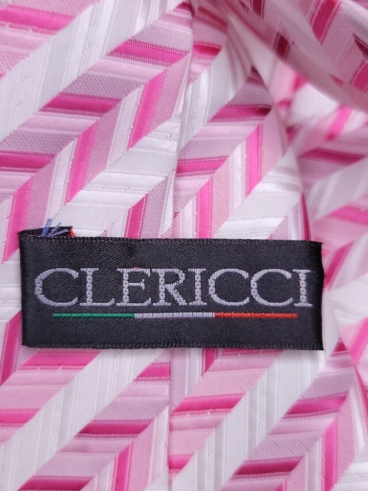 Corbata formal Clericci para hombre 58"Lx58"W rosa/blanco Foto 3 de 4
