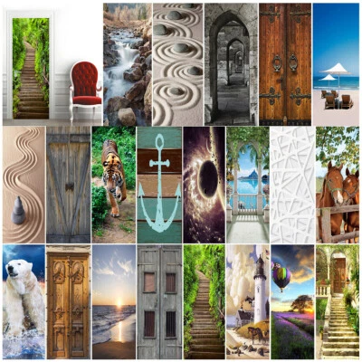 3D Wall Art Beach Rustic Retro Door Sticker PVC Decal Self-adhesive Mural Decor - image 1 of 4