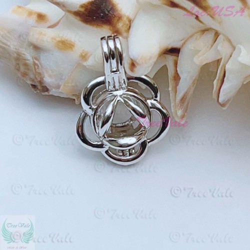 Blooming Flower -Solid 925 Sterling Silver-Locket Pearl Cage Pendant-Hold 6-8mm - Picture 2 of 3