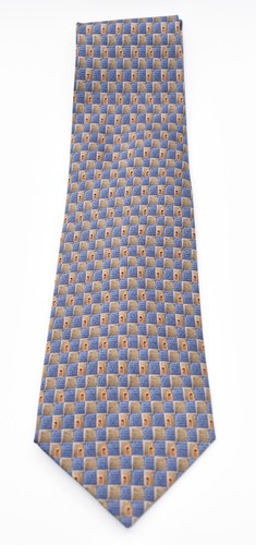 Umo Lorenzo Italy, 100% Silk Hand Made, Blue, Yellow, and Green Squares - Picture 10 of 11