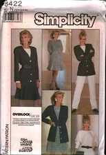 8422 Vintage Simplicity Sewing Pattern Misses Skirt Pants Pullover Top Jacket 14