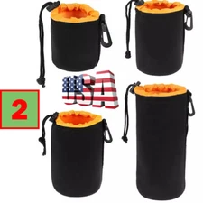 2X S-XL Orange Neoprene Soft DSLR Camera Lens Pouch Bag Storage Cover Case NEW