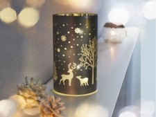 LED Windlicht aus Glas Timer Schneewald Elche Silber Weihnachtsdeko Melinera®