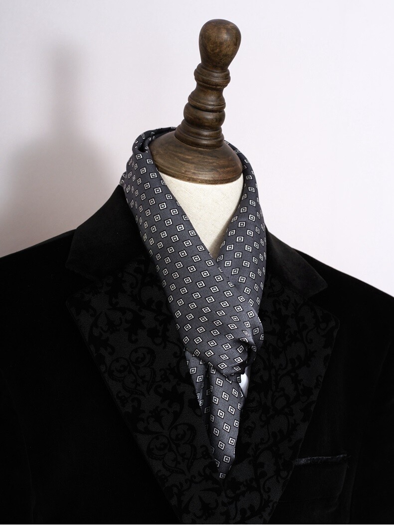 Men 100 Silk Scarf Vintage Grey Cravat Double Layer Neckerchief Wedding  Business