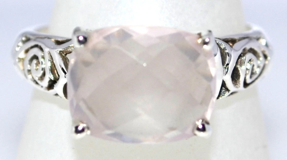 925 Sterling Silver Pink Rose Quartz Rings Facet Cut Ring Gem Size 5, K to 12, Y - Image 2 of 4