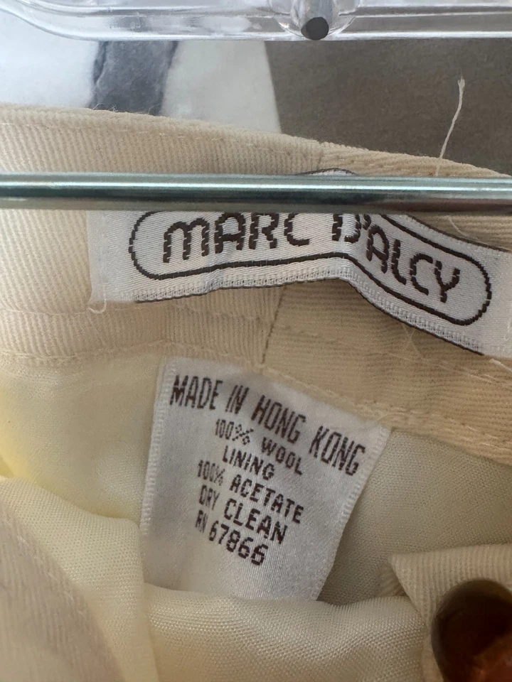 Women Vintage Cream Wool Dress Pants Size 8 now 4 26.5" inseam Marc D'Alcy 1980s - Image 4 of 4