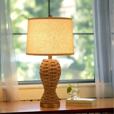 24.4" Boho Table Lamps for Living Room, Bedside Lamp for Nightstands, Rattan ...