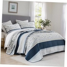 Quilt King Size 100 Cotton Lightweight Soft King 98"x106" Navy/Light Blue