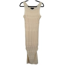 Tahari Womens Open Knit Sleeveless Maxi Dress Cream Size Small Resortwear Beach