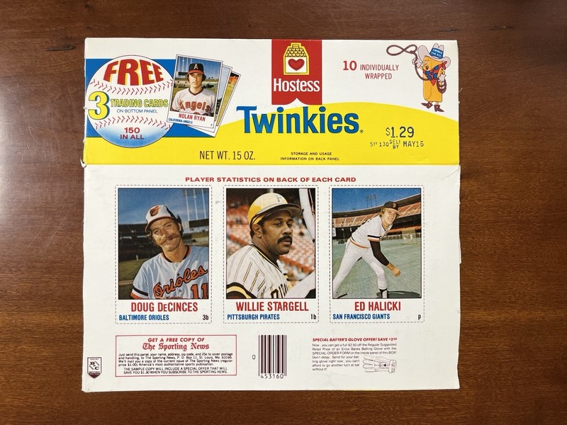 RARE 1978 Hostess Twinkies Uncut Panel Willie Stargell HOF DeCinces Halicki