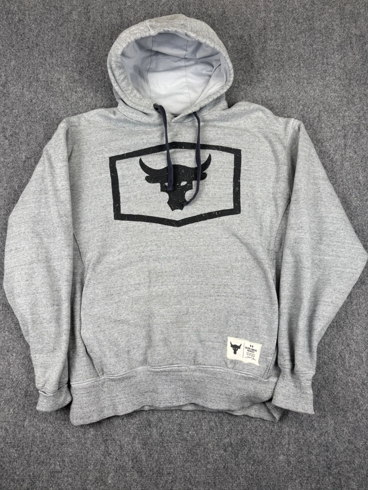 Under Armour Project Rock Hoodie Mens Size M Grey Pullover Blood Sweat Respect